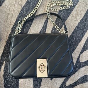 Made in Italy Black and Gold Crossbody Bag with Quilted Design and Chain Strap